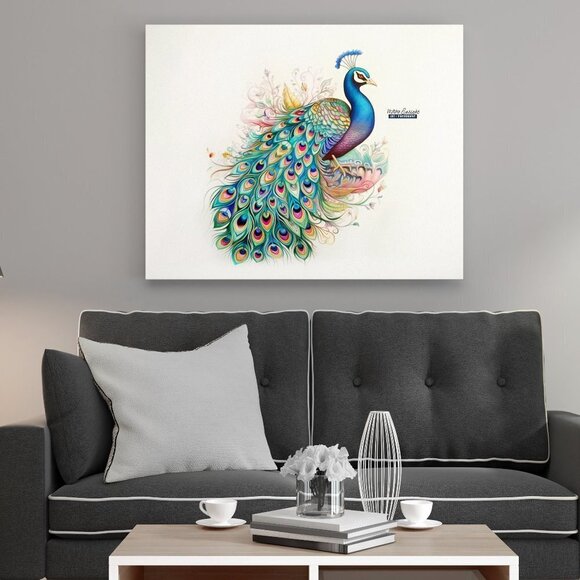 noblecaptures Other - 20x30 Peacock Bird Watercolor Oil Painting Fantasy‎ Art Poster